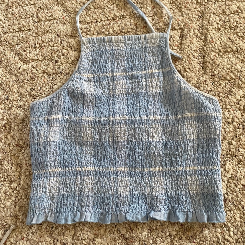 blue shirred halter top from american eagle